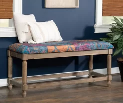 Moroccan Tapestry Upholstered Rustic Driftwood Bench -Home Style Shop 810543273 2