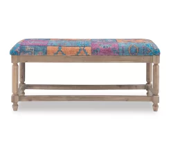 Moroccan Tapestry Upholstered Rustic Driftwood Bench -Home Style Shop 810543273 5