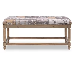 Gray Moroccan Tapestry Upholstered Rustic Driftwood Bench -Home Style Shop 810543274 3