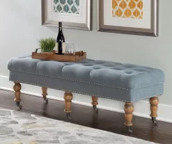 Claire Linen Upholstered Rolling Bench -Home Style Shop 810543278 2