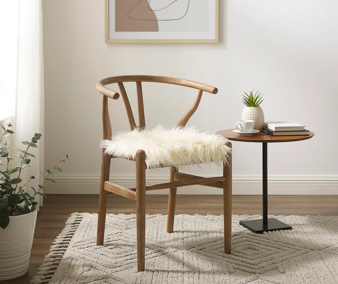 Emmitt Gray & Brown Faux Fur Wishbone Chair 2 Emmitt Gray & Brown Faux Fur Wishbone Chair - Image 2