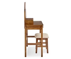 Laura 2-Piece Walnut & Beige 6-Drawer Tilting Mirror Vanity Set -Home Style Shop 810543314 4