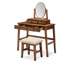 Laura 2-Piece Walnut & Beige 6-Drawer Tilting Mirror Vanity Set -Home Style Shop 810543314 5