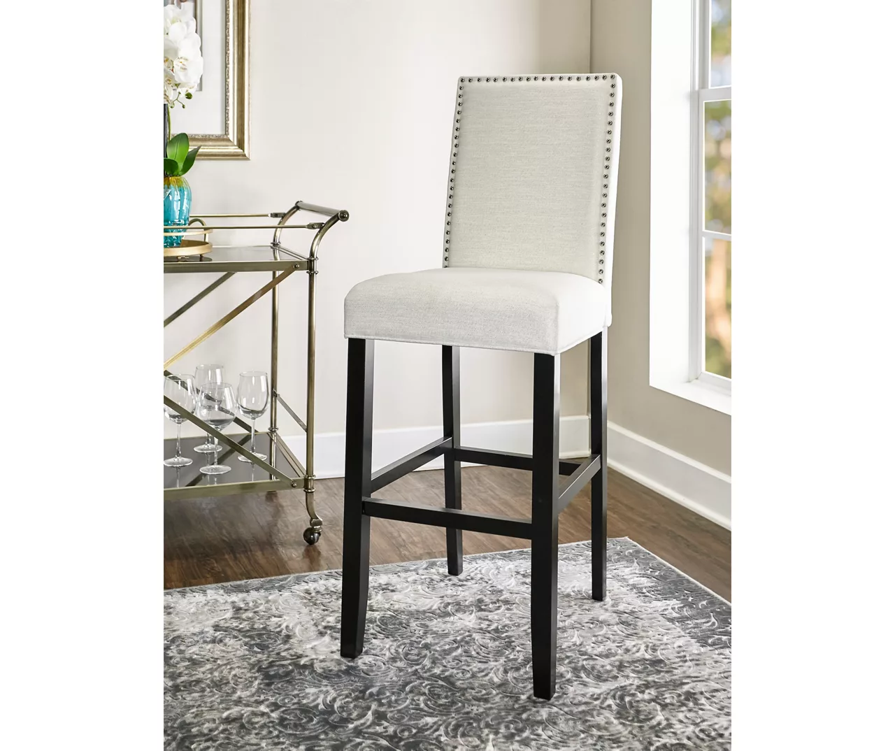 Blaire White Glitz Nailhead Bar Stool 1 Blaire White Glitz Nailhead Bar Stool