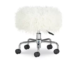 Zola White Faux Fur Rolling Swivel Stool -Home Style Shop 810543344 4