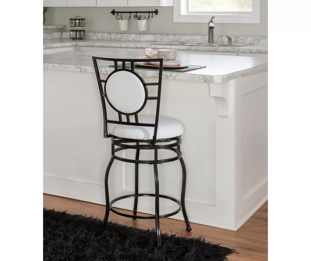 Newton White & Black Upholstered Faux Leather Adjustable Stool 2 Newton White & Black Upholstered Faux Leather Adjustable Stool - Image 2