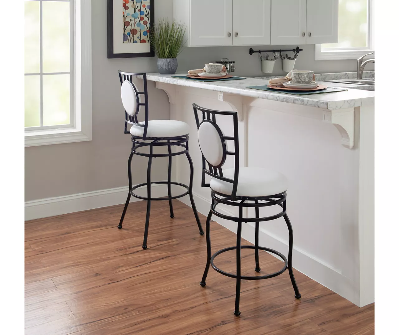 Newton White & Black Upholstered Faux Leather Adjustable Stool 5 Newton White & Black Upholstered Faux Leather Adjustable Stool - Image 5