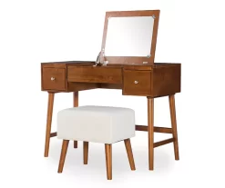 Merci 2-Piece White & Walnut 2-Drawer Lifting Mirror Vanity Set -Home Style Shop 810543353 5