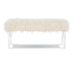Cara White Faux Fur Acrylic Leg Bench -Home Style Shop 810543373 3