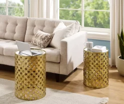 Asher Gold 2-Piece Pierced Metal Nesting Table Set -Home Style Shop 810543376 A0 5