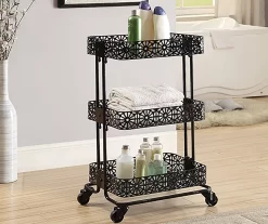 Mabry Black 3-Tier Pierced Floral Rolling Cart -Home Style Shop 810543382 2