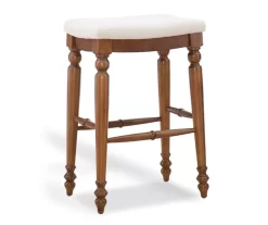 Harbor White & Brown Upholstered Linen Backless Bar Stool