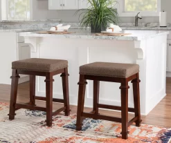 Clark Walnut & Light Brown Upholstered Tweed Backless Counter Stool -Home Style Shop 810543403 A0 5