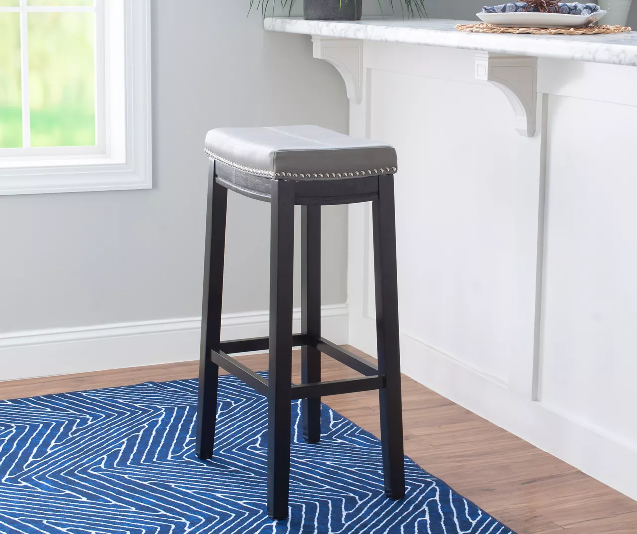 Brooke Gray & Black Faux Leather Backless Padded Bar Stool 2 Brooke Gray & Black Faux Leather Backless Padded Bar Stool - Image 2