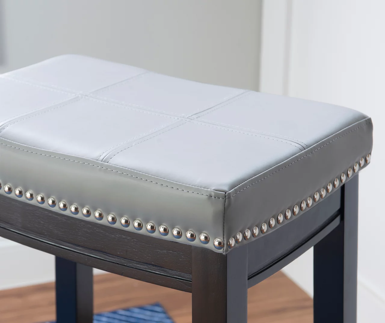 Brooke Gray & Black Faux Leather Backless Padded Bar Stool 4 Brooke Gray & Black Faux Leather Backless Padded Bar Stool - Image 4