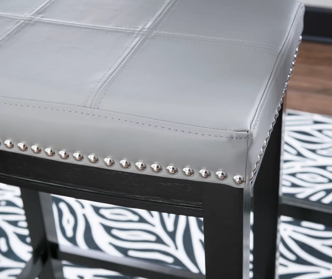 Brooke Gray & Black Faux Leather Backless Padded Bar Stool 5 Brooke Gray & Black Faux Leather Backless Padded Bar Stool - Image 5