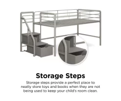 DHP Kaden Gray Junior Twin Loft Bed With Storage Steps -Home Style Shop 810543776 3