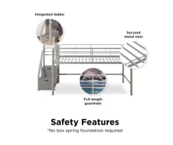 DHP Kaden Gray Junior Twin Loft Bed With Storage Steps -Home Style Shop 810543776 4