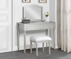 Vanity Table Set With Mirror & Faux Fur Stool -Home Style Shop 810575929 810575928 B0
