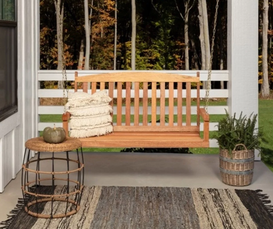 Honey Brown Hardwood Porch Swing 1 Honey Brown Hardwood Porch Swing