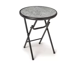 18" Gray Floral Tempered Glass Outdoor Folding Table