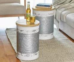 Galvanized Steel & White 2-Piece Metal Storage Stool Set -Home Style Shop 810596862 3