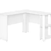 White L-Shaped Corner Desk With Open Storage