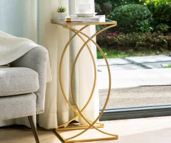 Gold Glass Top 2-Piece Nesting Accent Table Set -Home Style Shop 810598720 A0 4