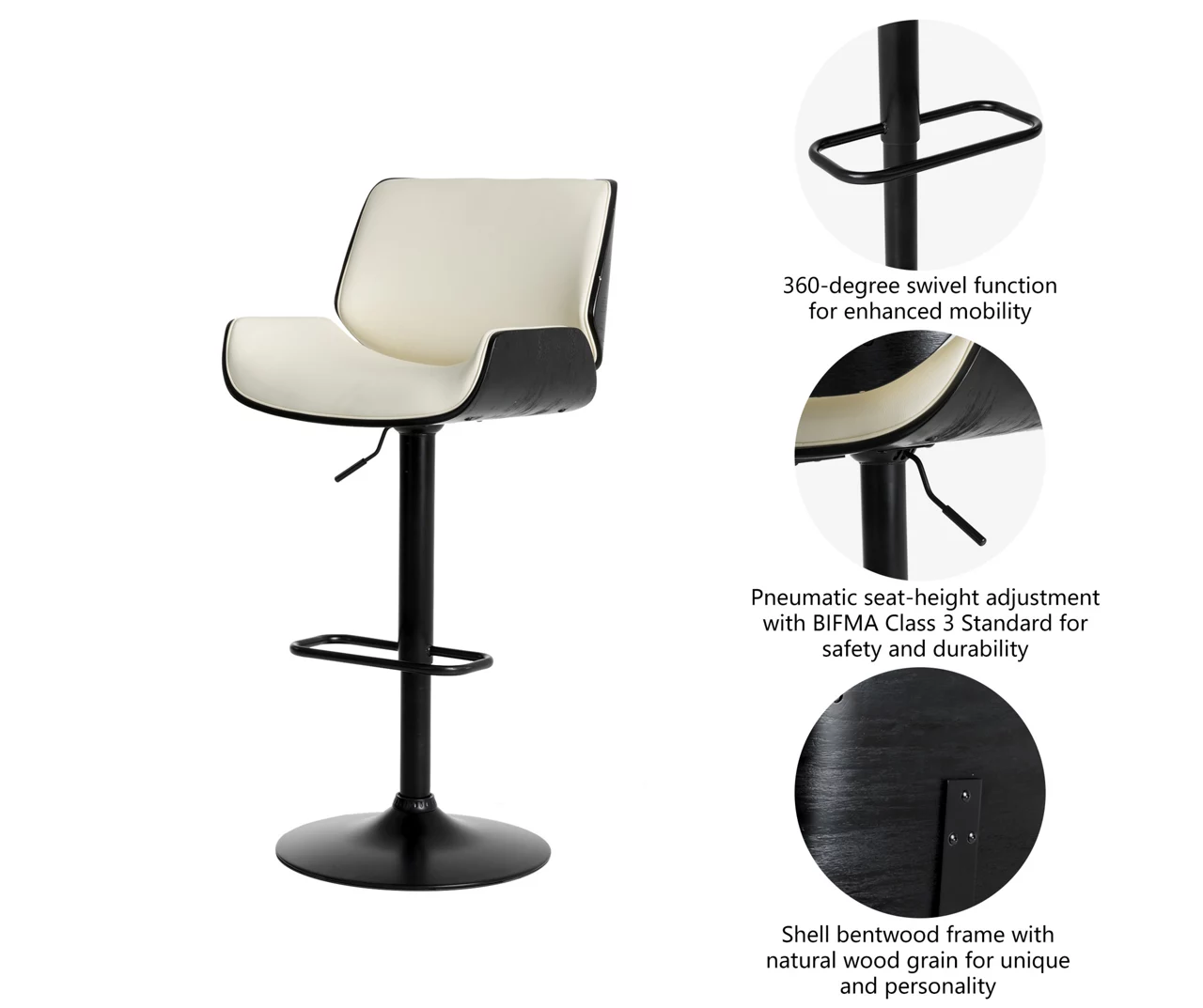 Glitzhome Mid-Century Modern Faux Leather Adjustable Bar Stools, 2-Pack 9 Glitzhome Mid-Century Modern Faux Leather Adjustable Bar Stools, 2-Pack - Image 9