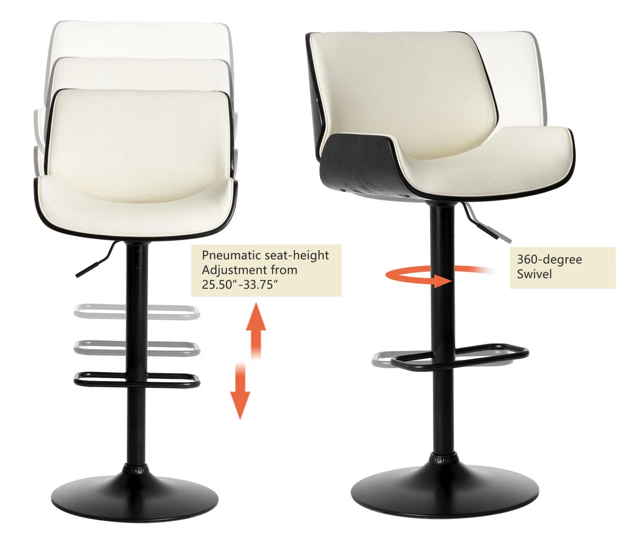 Glitzhome Mid-Century Modern Faux Leather Adjustable Bar Stools, 2-Pack 10 Glitzhome Mid-Century Modern Faux Leather Adjustable Bar Stools, 2-Pack - Image 10