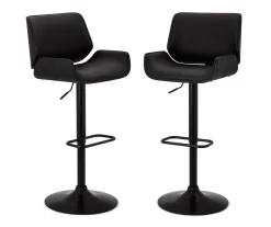 Glitzhome Mid-Century Modern Faux Leather Adjustable Bar Stools, 2-Pack
