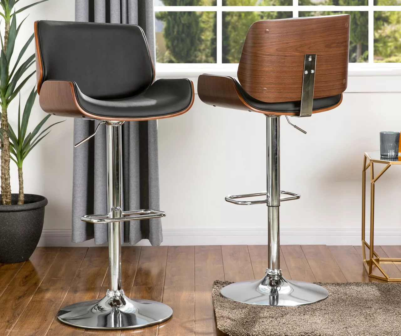 Glitzhome Mid-Century Modern Faux Leather & Chrome Adjustable Bar Stools, 2-Pack 14 Glitzhome Mid-Century Modern Faux Leather & Chrome Adjustable Bar Stools, 2-Pack - Image 14
