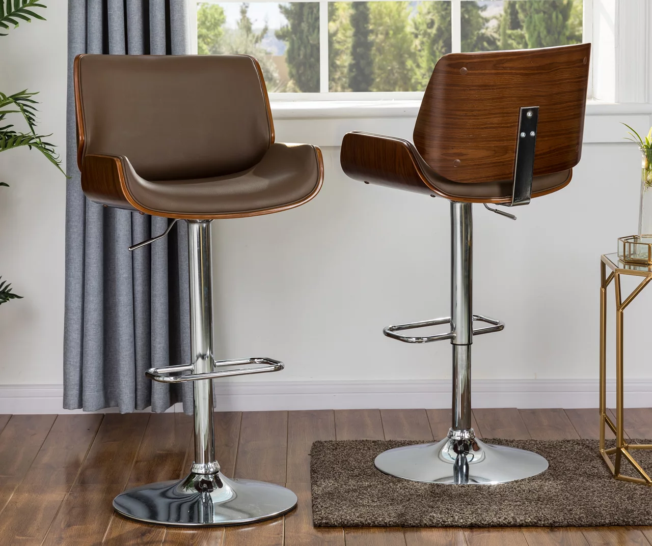 Glitzhome Mid-Century Modern Faux Leather & Chrome Adjustable Bar Stools, 2-Pack 19 Glitzhome Mid-Century Modern Faux Leather & Chrome Adjustable Bar Stools, 2-Pack - Image 19