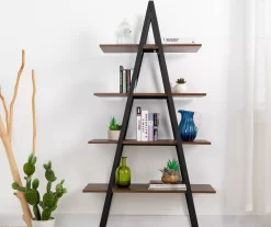 Walnut Modern A-Frame 4-Shelf Bookcase -Home Style Shop 810598942 A0 3