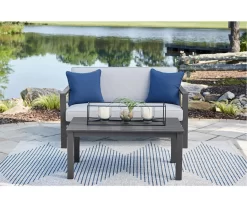 Fynnegan Gray Wood Cushioned Patio Loveseat & Coffee Table Set -Home Style Shop 810599482 3