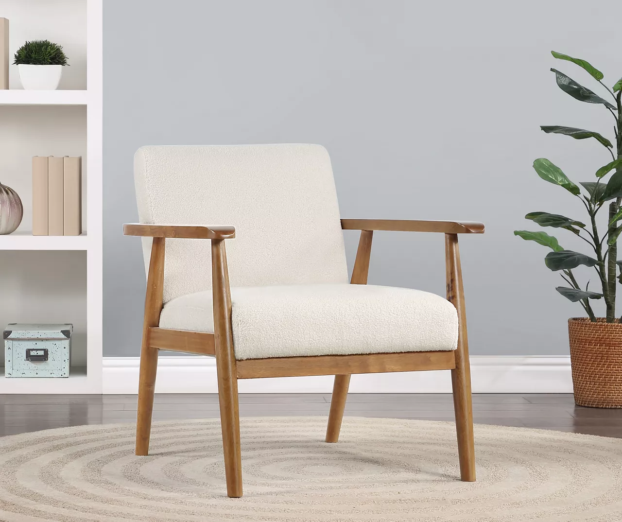 Cream Boucle & Wood Accent Chair 2 Cream Boucle & Wood Accent Chair - Image 2