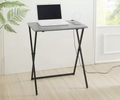 Wood Look Folding Table With USB Charging -Home Style Shop 810612177 B0 2