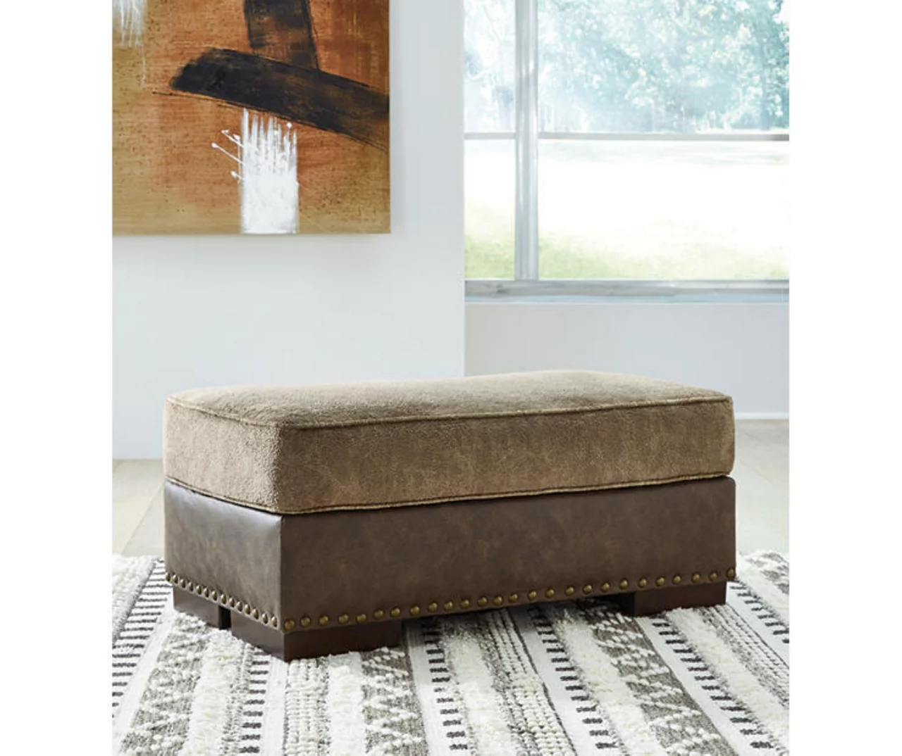 Alesbury Brown Faux Leather Ottoman 2 Alesbury Brown Faux Leather Ottoman - Image 2