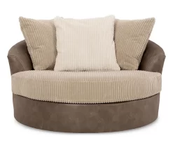 Keskin Brown Faux Leather Oversize Swivel Accent Chair