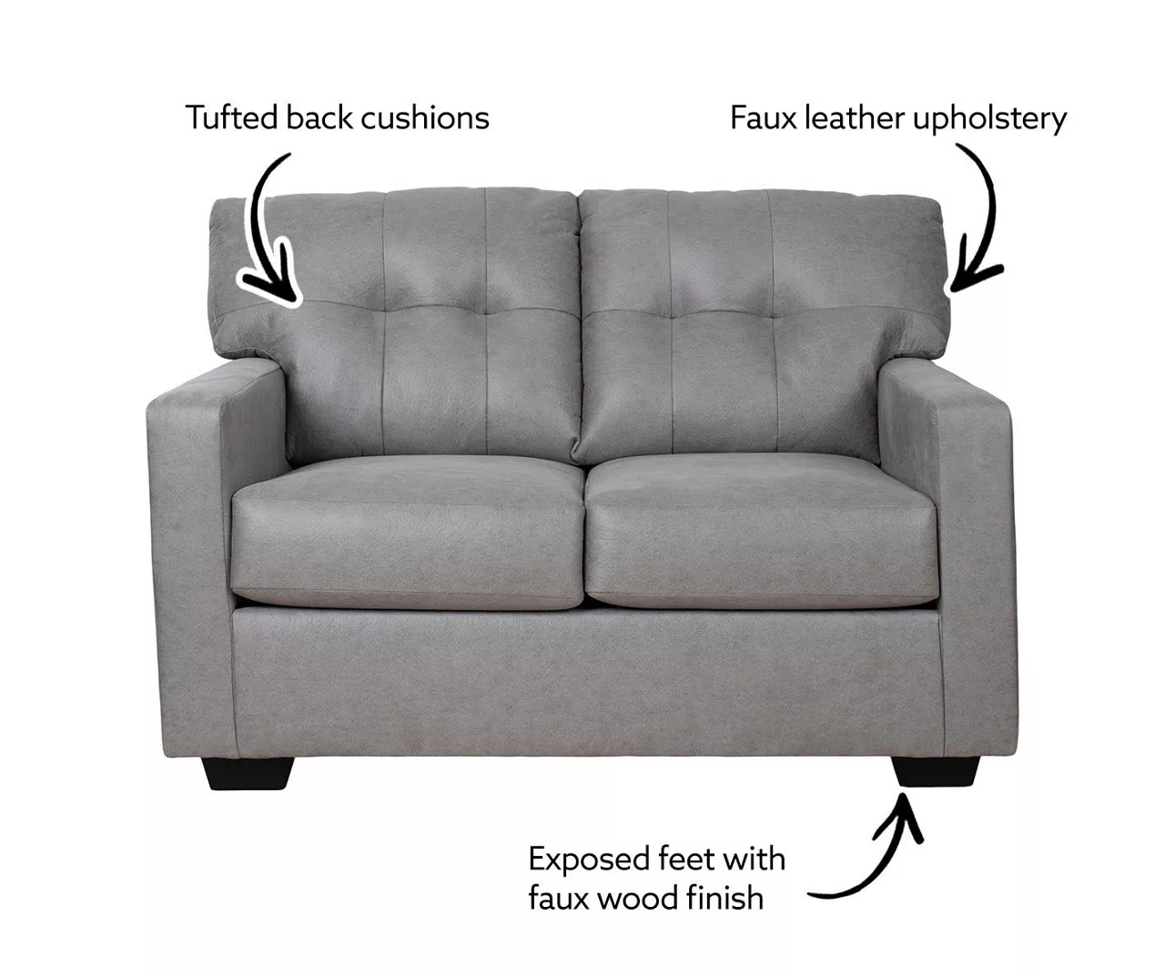 Battstone Graphite Faux Leather Loveseat 3 Battstone Graphite Faux Leather Loveseat - Image 3