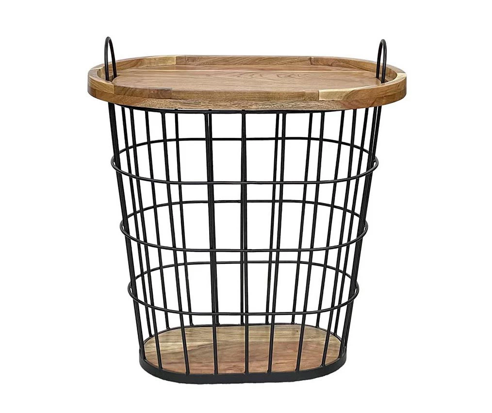 Metal Storage Table With Acacia Lid 2 Metal Storage Table With Acacia Lid - Image 2